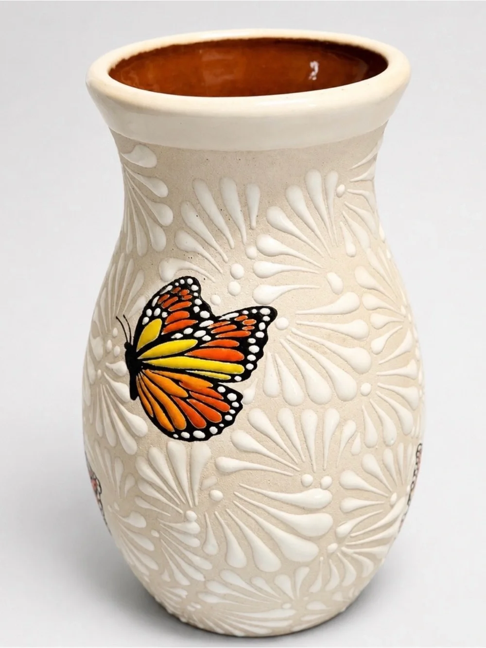 Butterfly Ceramic Vase in Cream and Orange
